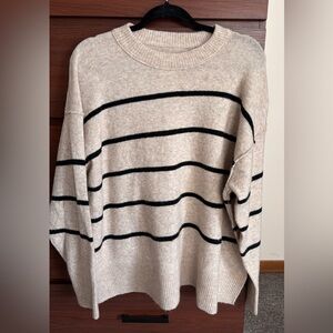 Aerie Beige and Black Striped Sweater